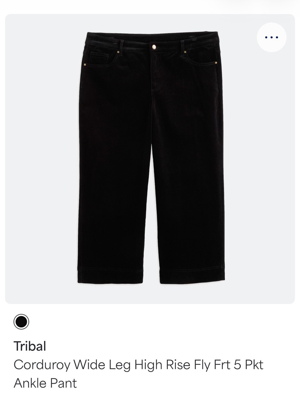 Tribal Black Corduroy Trousers with Brass Button